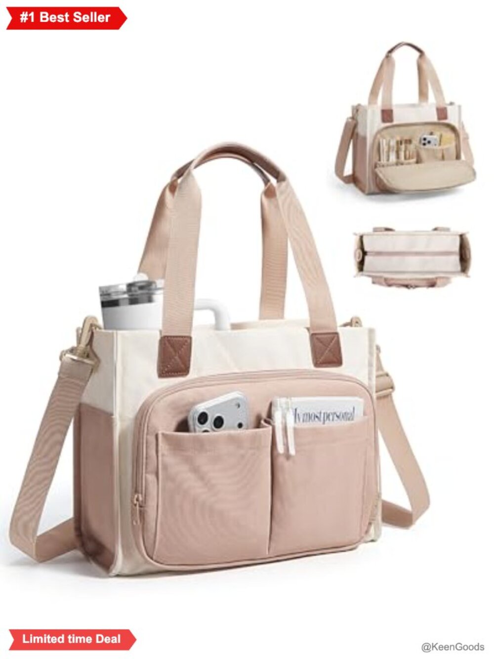 Canvas Tote Bag with Laptop Compartment and Crossbody Strap